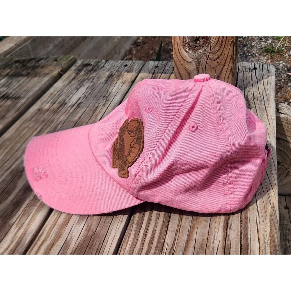 Knuckles Up Side X Side Pink Distressed Hat. Adjustable Baseball SxS Ball Cap